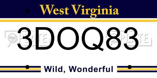 3DOQ83 West Virginia License Plate