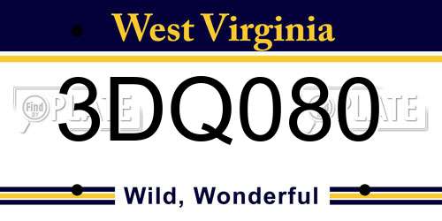 3DQ080 West Virginia License Plate