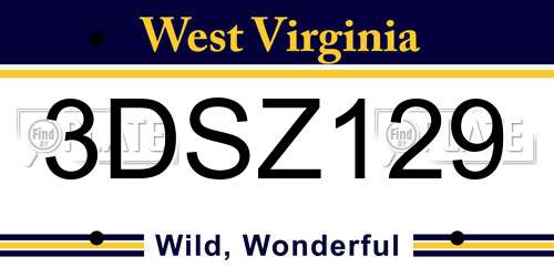 3DSZ129 West Virginia License Plate