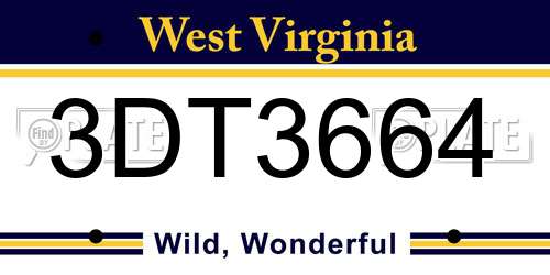 3DT3664 West Virginia License Plate