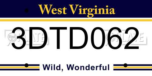 3DTD062 West Virginia License Plate