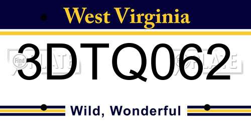 3DTQ062 West Virginia License Plate