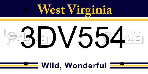 3DV554 West Virginia License Plate