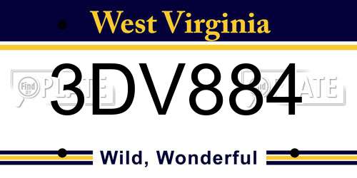 3DV884 West Virginia License Plate