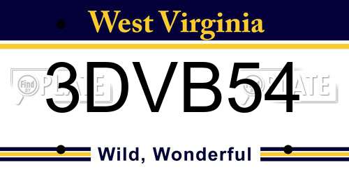 3DVB54 West Virginia License Plate