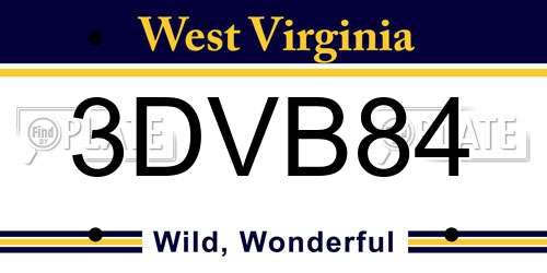 3DVB84 West Virginia License Plate