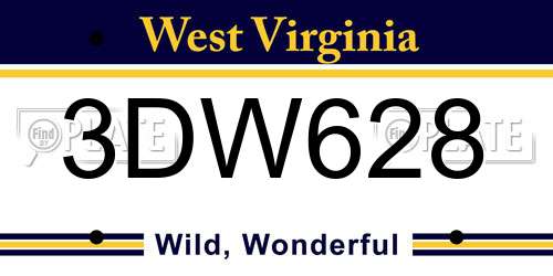 3DW628 West Virginia License Plate