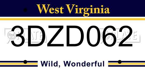 3DZD062 West Virginia License Plate