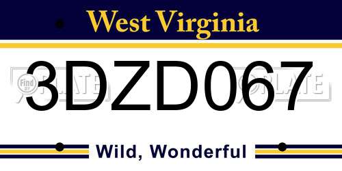 3DZD067 West Virginia License Plate