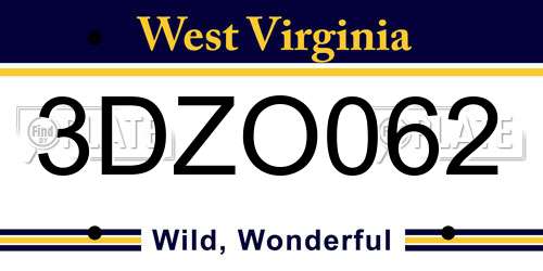 3DZO062 West Virginia License Plate