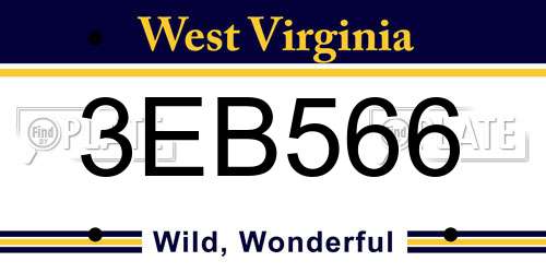 3EB566 West Virginia License Plate
