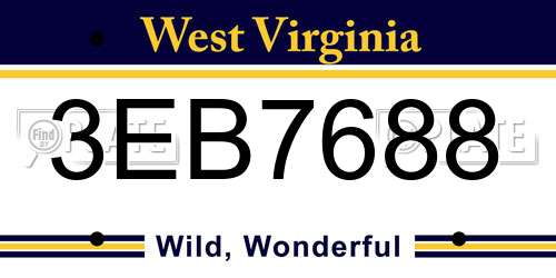 3EB7688 West Virginia License Plate