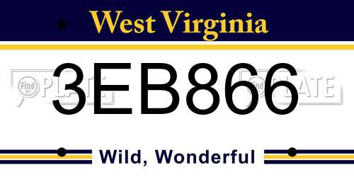 3EB866 West Virginia License Plate