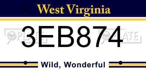 3EB874 West Virginia License Plate