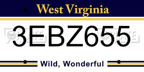 3EBZ655 West Virginia License Plate