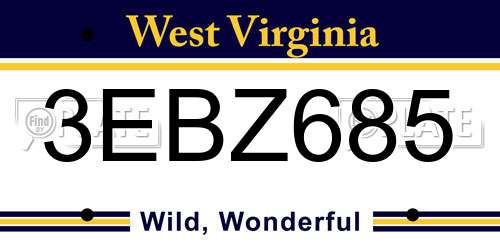 3EBZ685 West Virginia License Plate