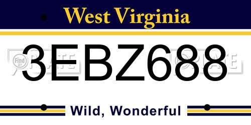3EBZ688 West Virginia License Plate
