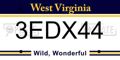 3EDX44 West Virginia License Plate