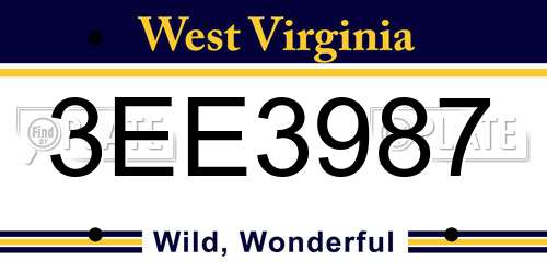 3EE3987 West Virginia License Plate
