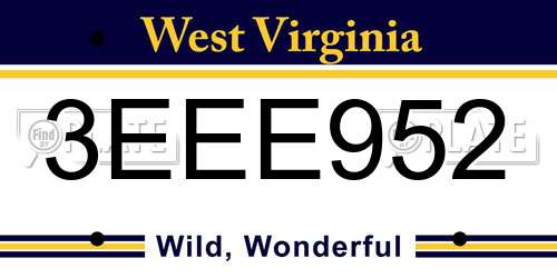 3EEE952 West Virginia License Plate