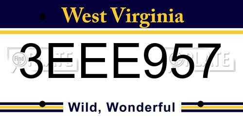 3EEE957 West Virginia License Plate
