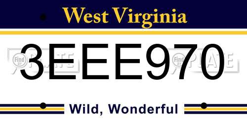3EEE970 West Virginia License Plate