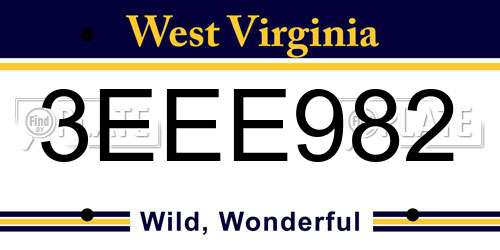 3EEE982 West Virginia License Plate