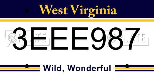 3EEE987 West Virginia License Plate