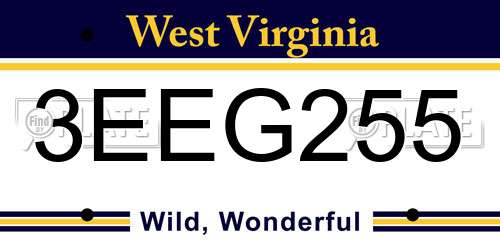3EEG255 West Virginia License Plate