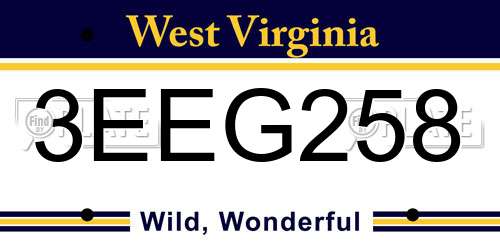 3EEG258 West Virginia License Plate