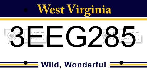 3EEG285 West Virginia License Plate