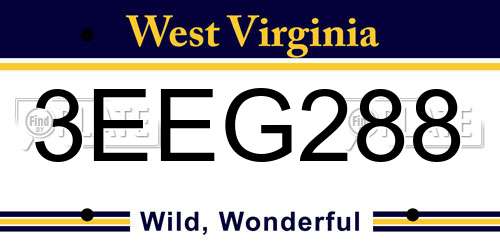 3EEG288 West Virginia License Plate