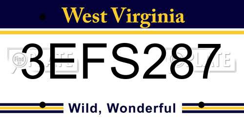 3EFS287 West Virginia License Plate