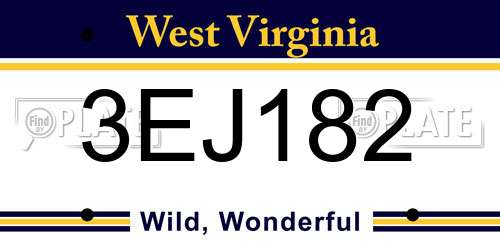 3EJ182 West Virginia License Plate