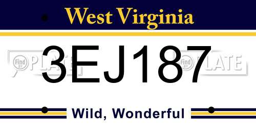 3EJ187 West Virginia License Plate