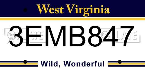 3EMB847 West Virginia License Plate
