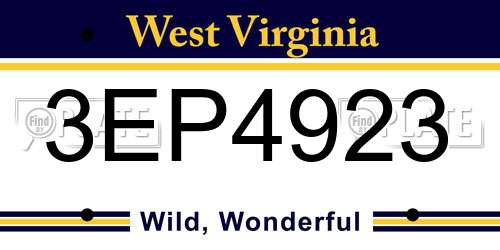 3EP4923 West Virginia License Plate