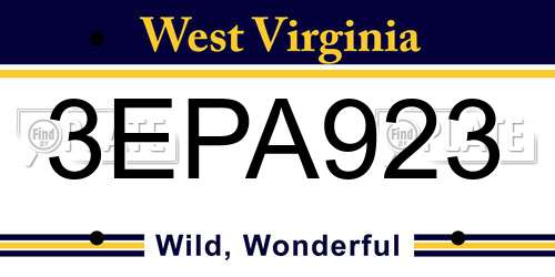 3EPA923 West Virginia License Plate