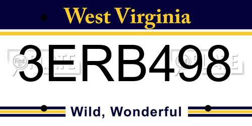 3ERB498 West Virginia License Plate