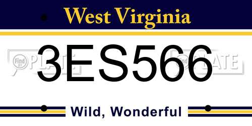 3ES566 West Virginia License Plate