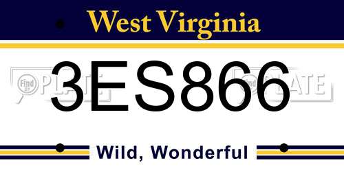 3ES866 West Virginia License Plate
