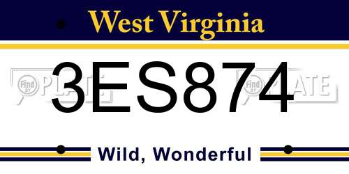 3ES874 West Virginia License Plate