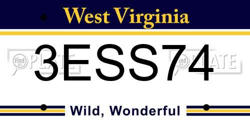 3ESS74 West Virginia License Plate