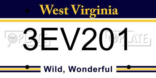 3EV201 West Virginia License Plate