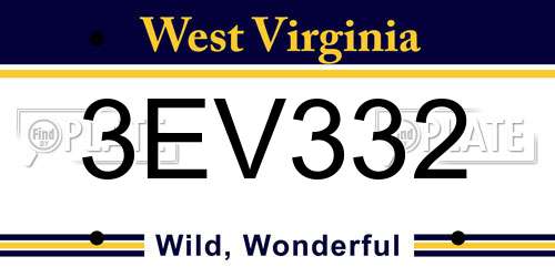 3EV332 West Virginia License Plate