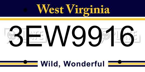 3EW9916 West Virginia License Plate