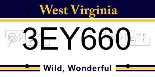 3EY660 West Virginia License Plate