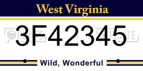 3F42345 West Virginia License Plate