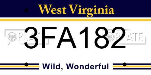3FA182 West Virginia License Plate