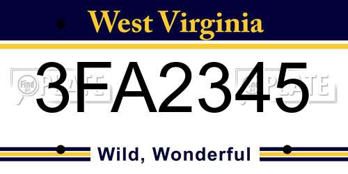 3FA2345 West Virginia License Plate